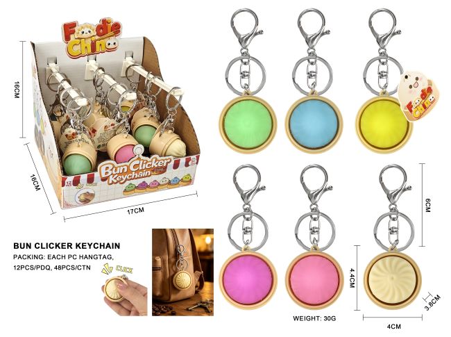 BUN CLICKER Raviolo con Click – Portachiavi 6cm (Dia 3cm) In espo da 12pz 6ass…x12…x48